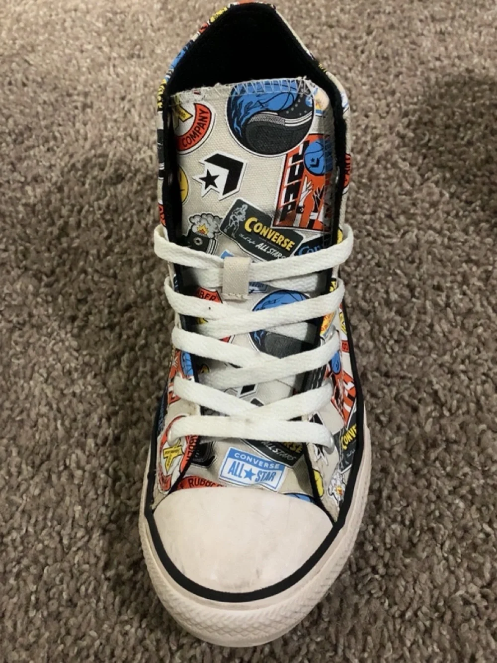 Converse Kids White High-Top Sneakers with Multicolor Sticker Print
